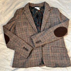Classic Brown Plaid Blazer with Elbow Patches